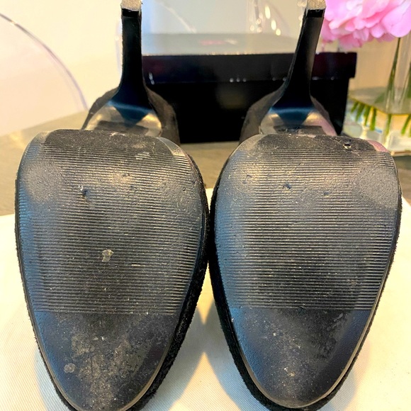 Black, micro suede, gunmetal ankle booties. - Picture 5 of 6